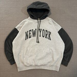 New York Hoodie Men XL Gray Black Relaxed Boxy Fit Sweatshirt Casual Y2K Style‎